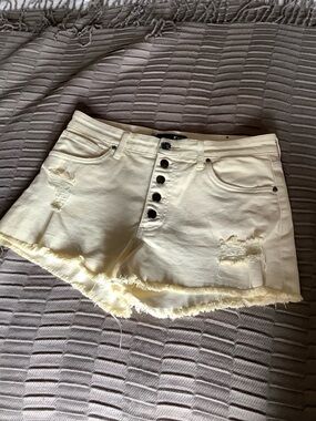 Kut from the Kloth Cream Distressed High-Rise Jean Shorts